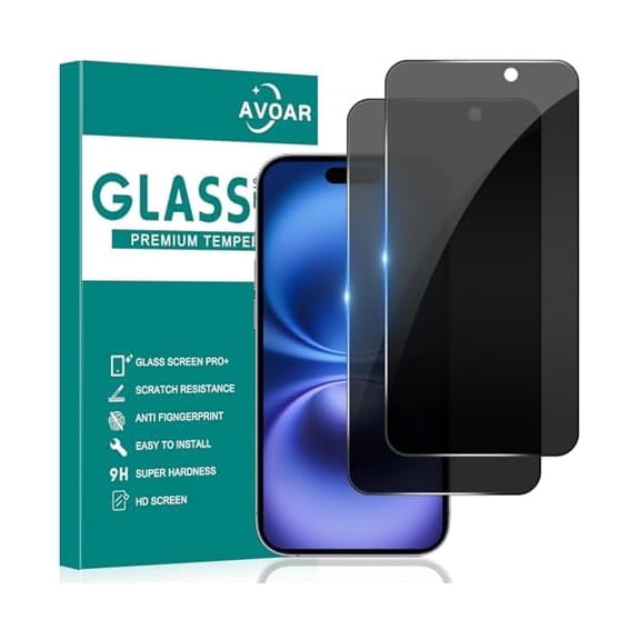 2 Pack Privacy Screen Protector for iPhone 16, Privacy Screen iPhone 16 6.1 Inch Tempered Full Screen Glass Film, Anti-Spy, Bubble Free, Case Friendly