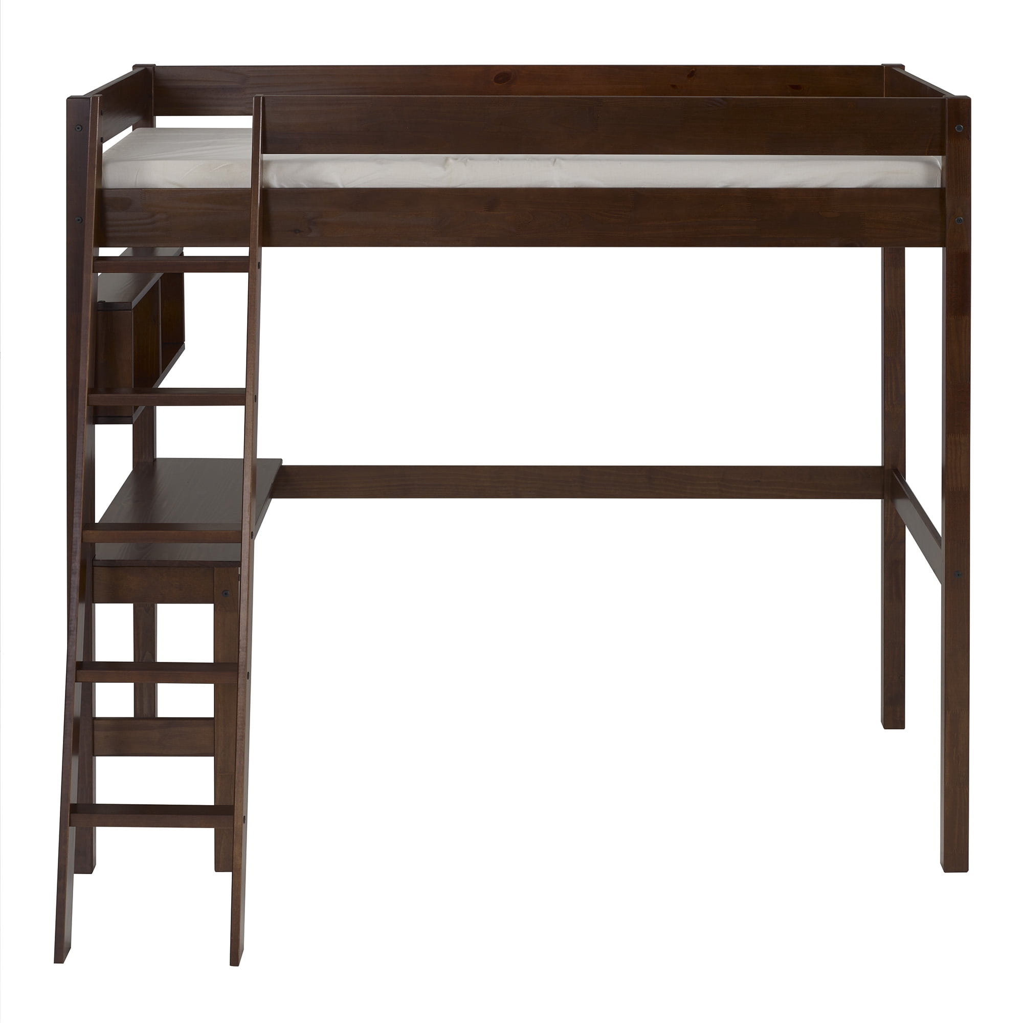 Manor Park Pine Wood Loft Bed Storage, Twin, Walnut