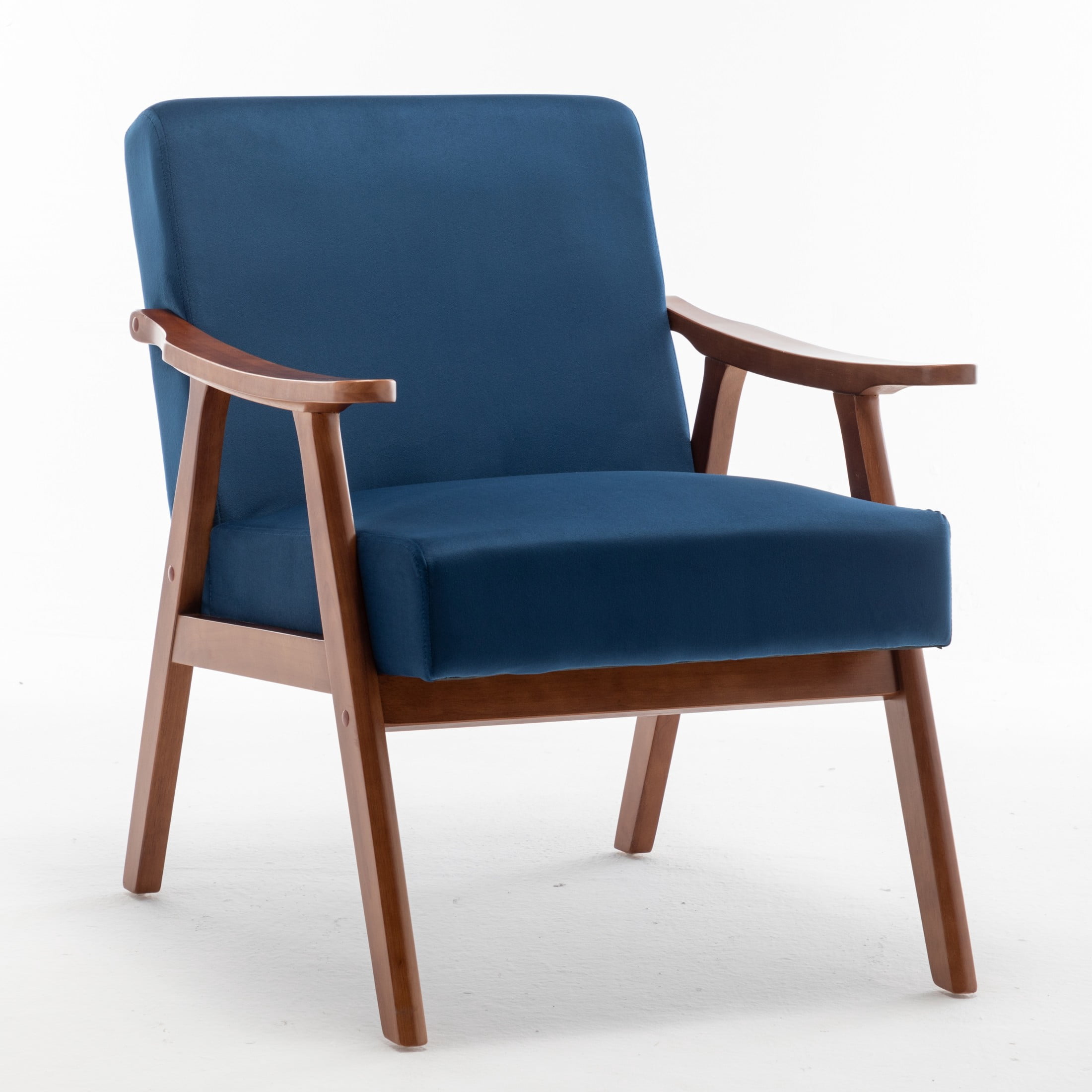 GDF Studio Mid-Century Modern Accent Chair with Velvet Upholstery & Solid Wood Frame, Dark Blue