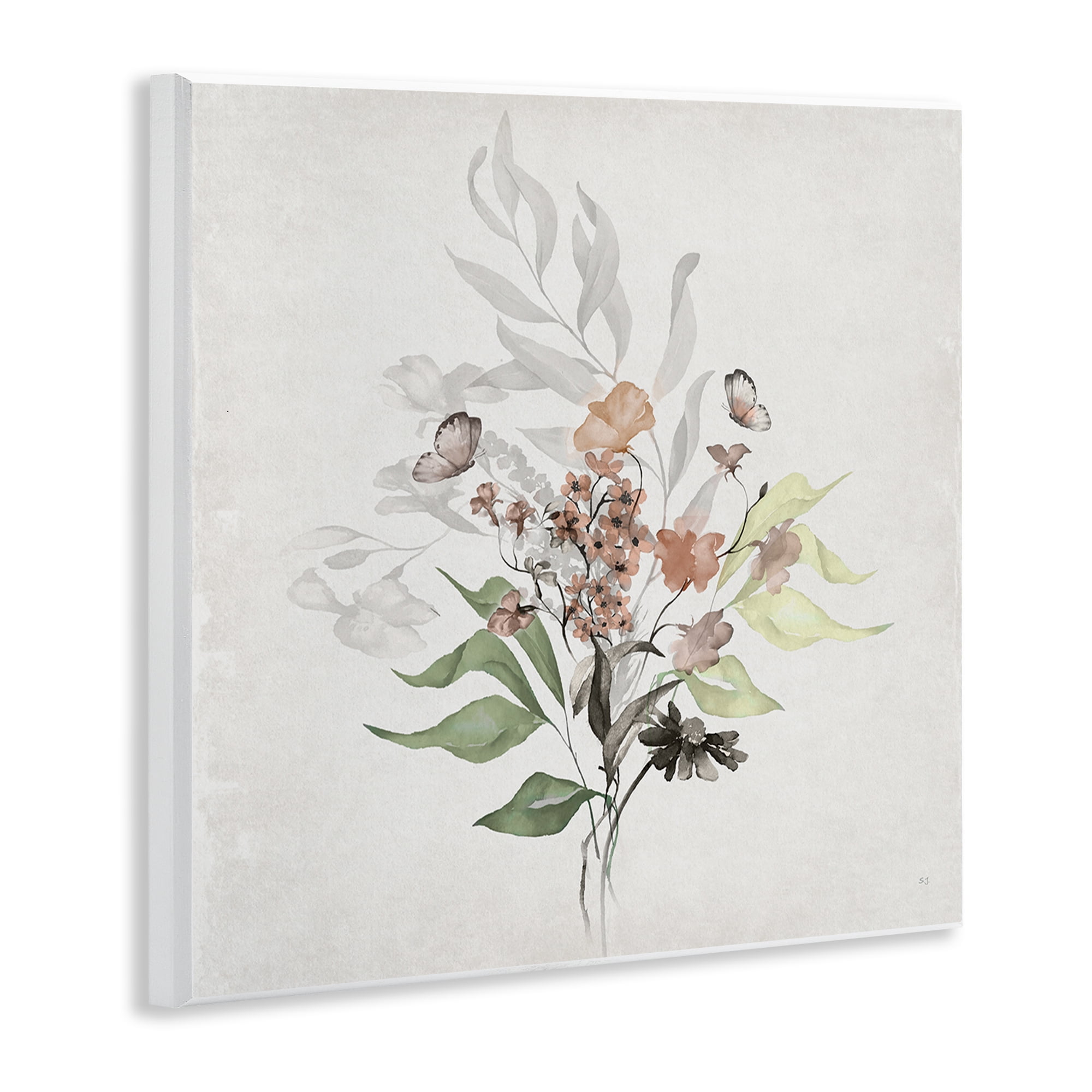Stupell Industries Soft Florals & Butterfly Plants & Flowers Painting Unframed Art Print Wall Art, 12 x 12