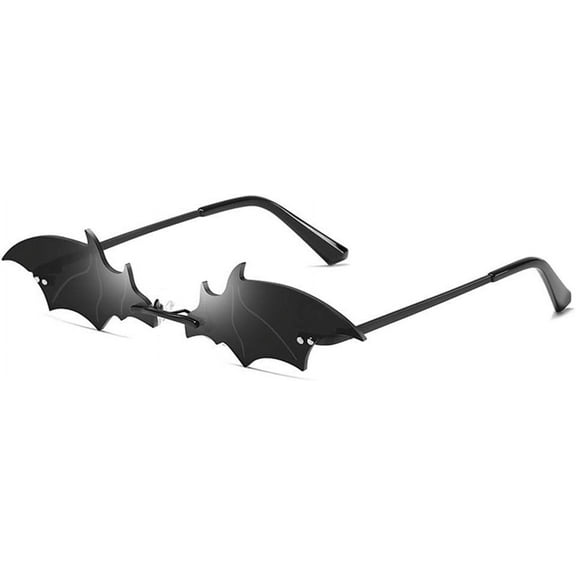 Bat Sunglasses Rimless Goth Glasses for Women Men Halloween Party Glasses Trendy Eyewear UV 400 Protection