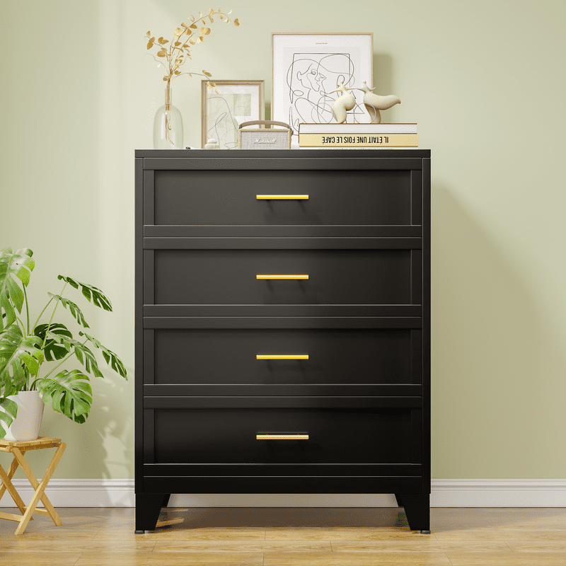 Metal 4 Dresser Chest of Drawers for Bedroom Black White