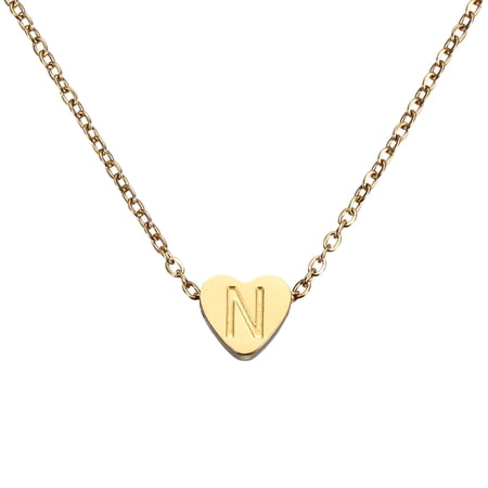 Uxcell Initial Heart Necklace for Women, 18K Gold Plated Stainless Steel Chain Dainty Personalized Name Letter N Pendant Necklaces for Woman Jewelry Gifts, Gold Tone