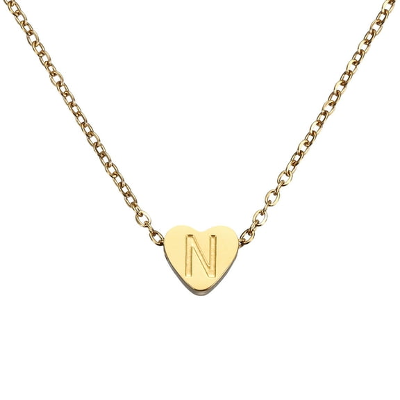 Uxcell Initial Heart Necklace for Women, 18K Gold Plated Stainless Steel Chain Dainty Personalized Name Letter N Pendant Necklaces for Woman Jewelry Gifts, Gold Tone
