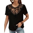 thumbnail image 2 of Women'S Short Sleeve Tunic Tank Tops Casual Lace Shirt Blouses Black S, 2 of 7