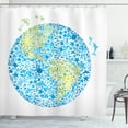 thumbnail image 1 of Animals Shower Curtain, Sketch of Planet Continent and Ocean Designed with Animal Figures for Ecology, Fabric Bathroom Set with Hooks, 69W X 70L Inches, Green and Blue, by Ambesonne, 1 of 3