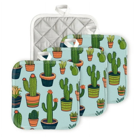 

Bahomeck Pot Holder 4Pcs Cute Cacti With Various Types Of Plants In Pots Square Heat Resistant Hot Pads For Kitchen Cooking Oven With Hanging Loop Potholder Easy To Store