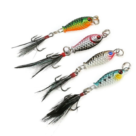 FloreceBien 4pcs Mini-size Fishing Hard Lure Crank Bait Triple Hook with Pin Feather Fishing Tackle Tools