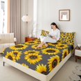 thumbnail image 5 of jejeloiu Rustic Flower Full Size Sheets,Countryside Sunflower Bed Sheets,Yellow Gray Sheet Sets For Men Women,Breathable Home Decor,4-Piece, 5 of 7
