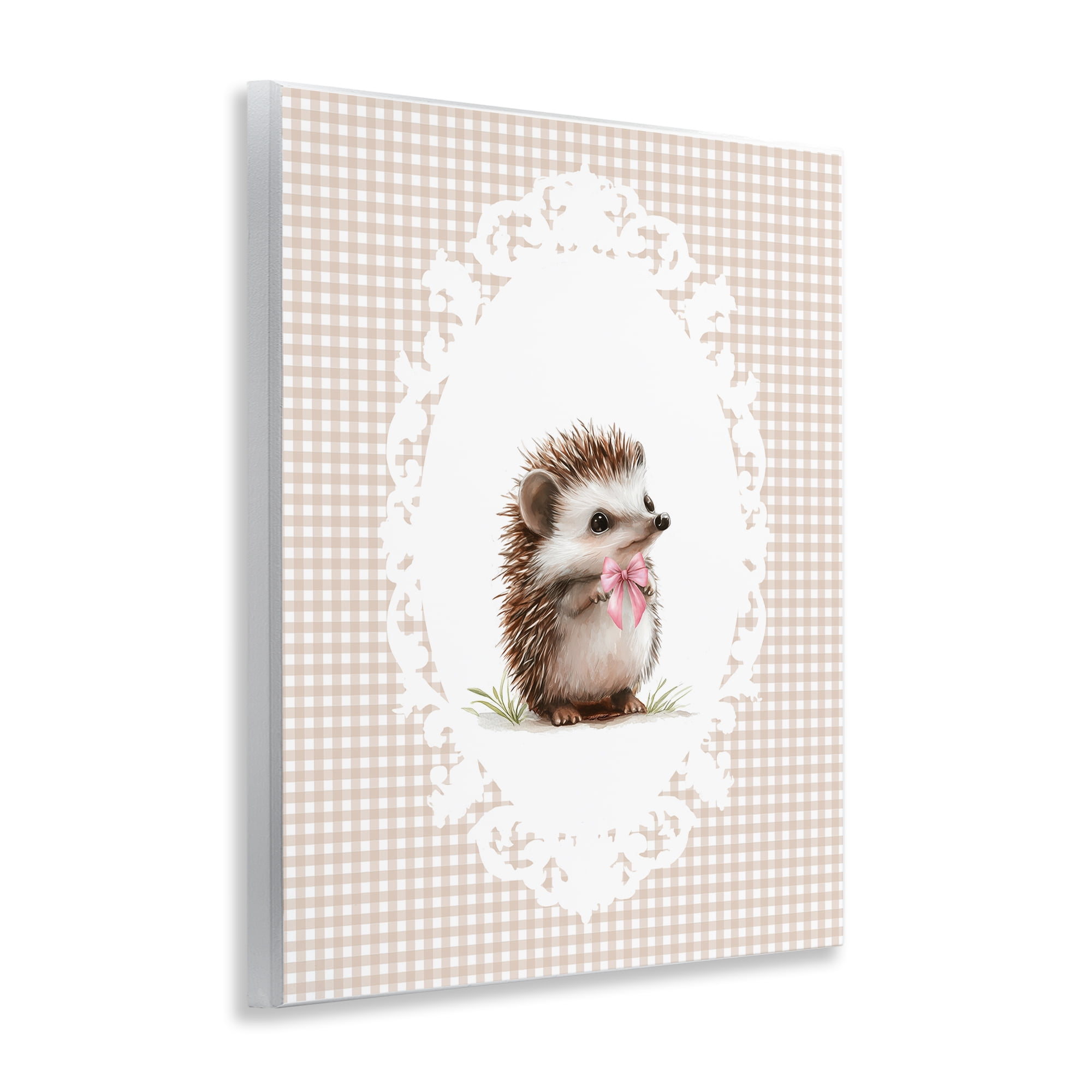 Stupell Industries Vintage Bow Hedgehog on Gingham Wall Plaque Art, design by Christine Simpson Art