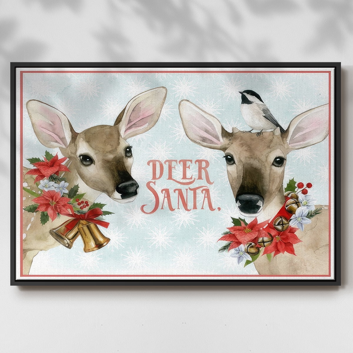 Deer Christmas Collection A - Framed Gallery Wrapped Holiday Canvas - 25 x 37 - Black Frame
