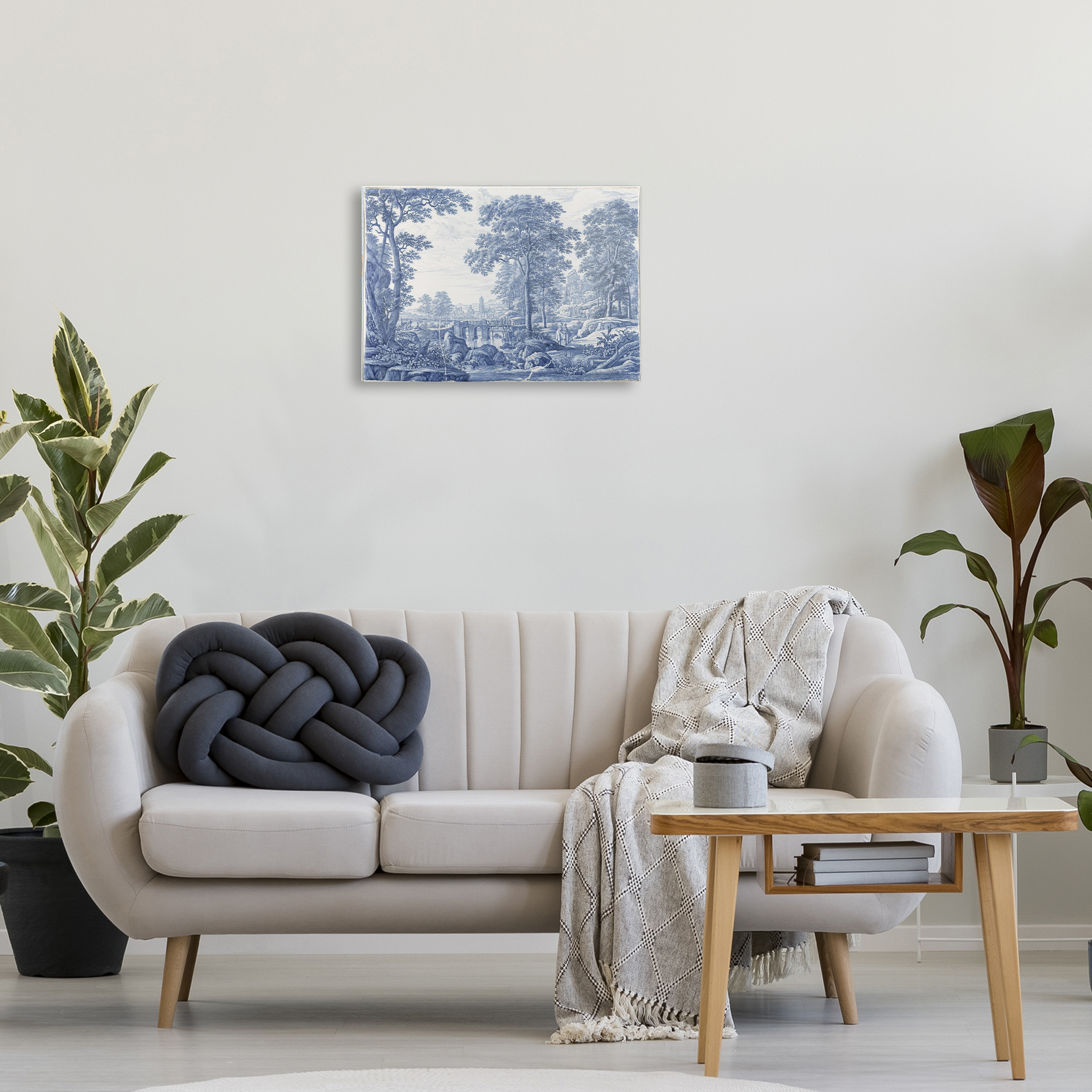 Vintage Blue Tinted Toile Canvas Wall Art, design by Vintage Hustle