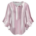 thumbnail image 5 of Pink Brushstrokes Abstract Texture Art Women's V-Neck Blouse With 3/4 Ruffled Bell Sleeves Casual Top Ladies Blouses, 5 of 7