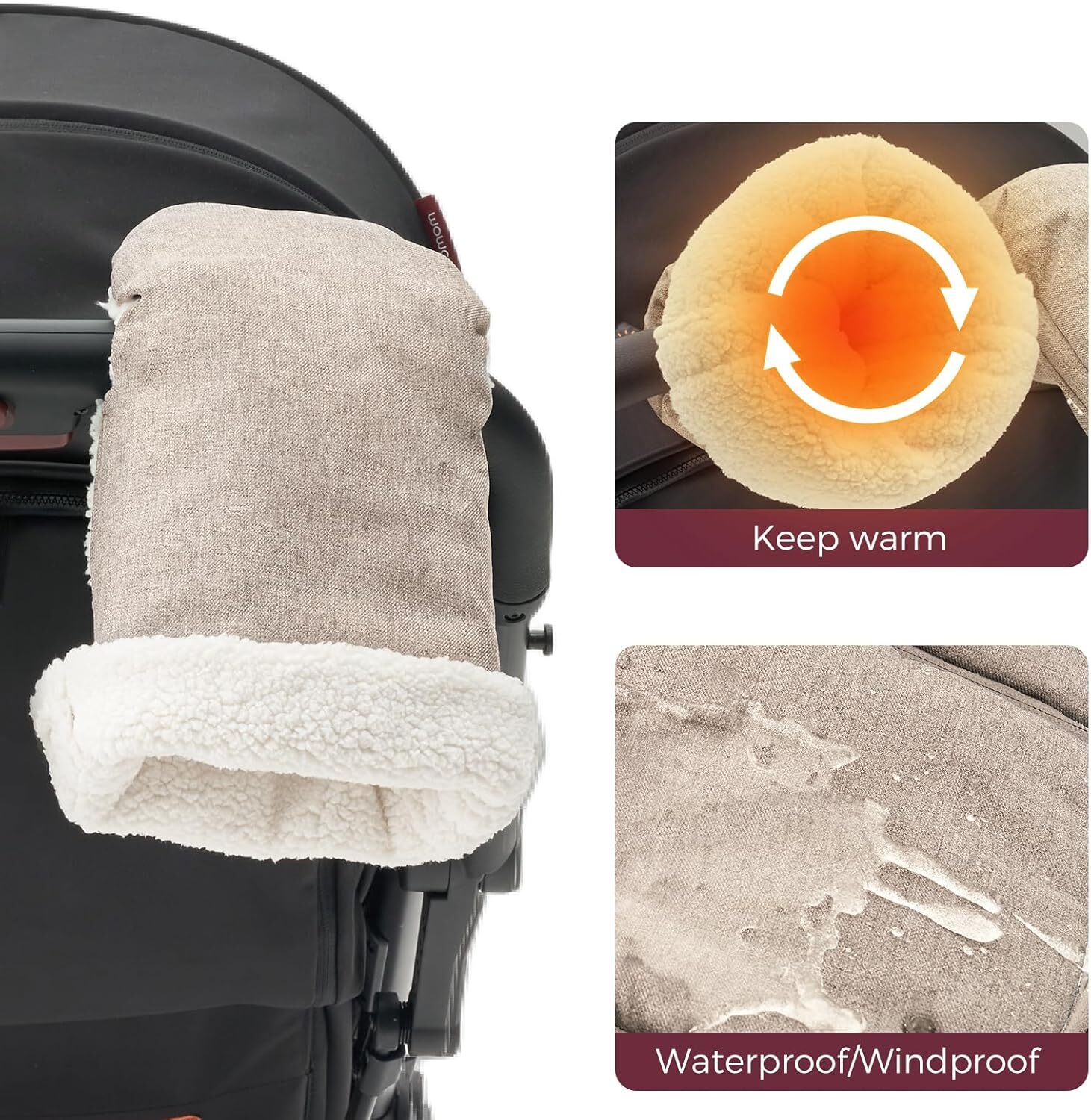 Momcozy Stroller Gloves Warmmuffs,Universal Winter Anti-Freeze Stroller Mittens,Winter Handmuff Stroller Accessories,Ultra-Plush,Weather-Proof,Foldable Adjustable,Shopping Golf Pet Cart, Khaki