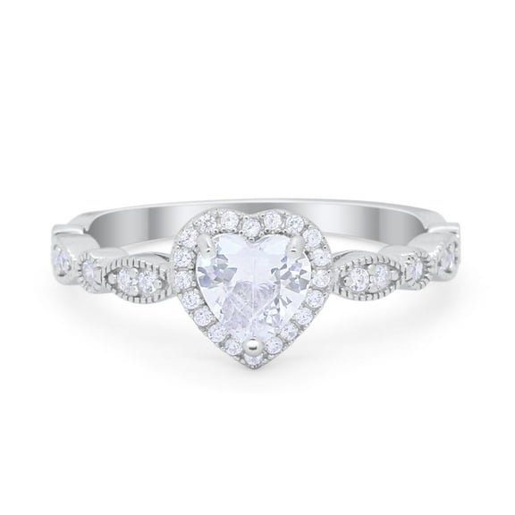 Art Deco Heart Promise Ring CZ 925 Sterling Silver Size 5