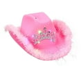 thumbnail image 2 of Pink Cowboy Hat Wide Brim with Tiara Design Western Style Felt Cowgirl Hat Women Costume Fancy Dress Party Sequin brim, 2 of 8