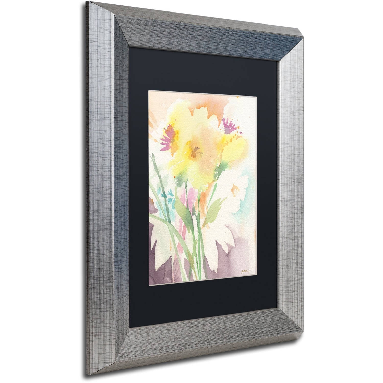 Trademark Fine Art "Yellow Flower Blossoming" Canvas Art by Sheila Golden, Black Matte, Silver Frame