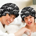 thumbnail image 6 of Shower Caps,Black Dinosaurs Skeleton Text Pattern Waterproof Shower Cap for Women 4 Pieces,Double Reusable Hair Cover for Shower PEVA Elastic Stretch Hem, 6 of 7