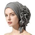 thumbnail image 4 of ZDNIXIAN Soft Stretch Turban Head Wrap with Side Ruffled Flower and Ribbon Decor Color Full Hair Cover Lightweight Fashion Headscarf for Daily Casual Occasions, 4 of 4