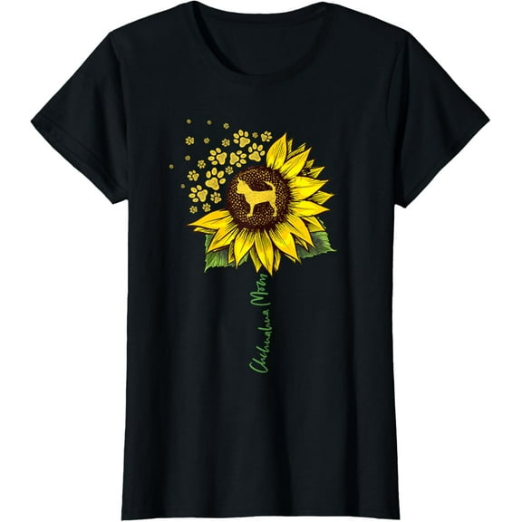 Chihuahua Mom Sunflower Chiwawa Lover Gifts Dog Mom Mama T-ShirtMen's and women's gift, black and white T-shirt, size: Extra large S-4XL