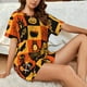 thumbnail image 4 of Balery Halloween Banner Symbols Conjunto de Pijama para Mujer con Estampado, Dos Piezas de Manga Corta y Shorts, Ropa de Dormir Suave con Cuello Redondo y Bolsillos-Small, 4 of 6