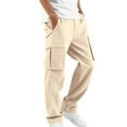 thumbnail image 2 of HAOTAGS Cargo Pants for Men, Solid Color Casual Elastic Waist Straight-Leg Pants Khaki 2XL, 2 of 9