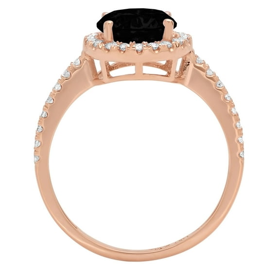1.8 ct Round Cut Natural Onyx Solitaire with Accents Engagement Ring for Women in 18K Rose Gold