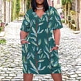 thumbnail image 2 of Teal Leaves Red Stems Pattern Repeat Women's Summer Short Sleeve Casual Dresses Party Dress, 2 of 5