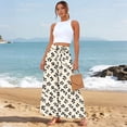thumbnail image 4 of Womens Hawaiian Print Palazzo Pants Elastic High Waisted Ties Ruffle Hem Wide Leg Beach Pants with Pockets Khaki XL, 4 of 5