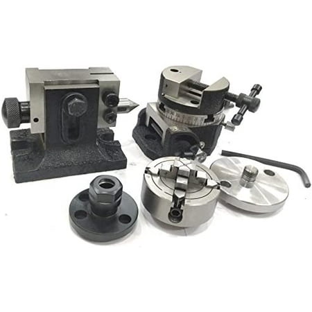 

Assorts 3 Inches/ 80 mm Tilting Rotary Table With Round Vice ER20 Collet Adaptor Tailstock & Chuck W/ Back Plate + Fixing T Nut Bolts- Milling Indexing Tools (With 70 mm 4 Jaw Independent Chuck)