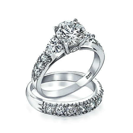 wedding rings cheap walmart Bling Jewelry .925 Silver CZ Heart Side Stones Wedding Engagement Ring Set - 0