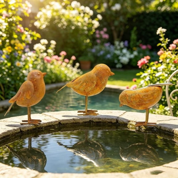 3-Piece Rustic Metal Bird Garden Statues – Vintage Style Outdoor Decor for Lawn, Patio & Flower Bed (Set of 3)