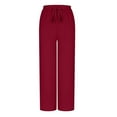 thumbnail image 5 of Mlqidk Palazzo Pants for Women Casual High Waist Linen Pants Dressy Wide Leg Cotton Linen Trousers Plus Size Loose Solid Color Drawstring Pants Wine L, 5 of 5