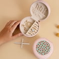 thumbnail image 5 of Fuzoiu Hand Drawn Strawberry Print Portable Jewelry Box,Round Mini Leather Travel Jewelry Case,Small Travel Jewelry Organizer,Jewelry Holder for Ring Necklace Earring for Women Girls-Pink, 5 of 7