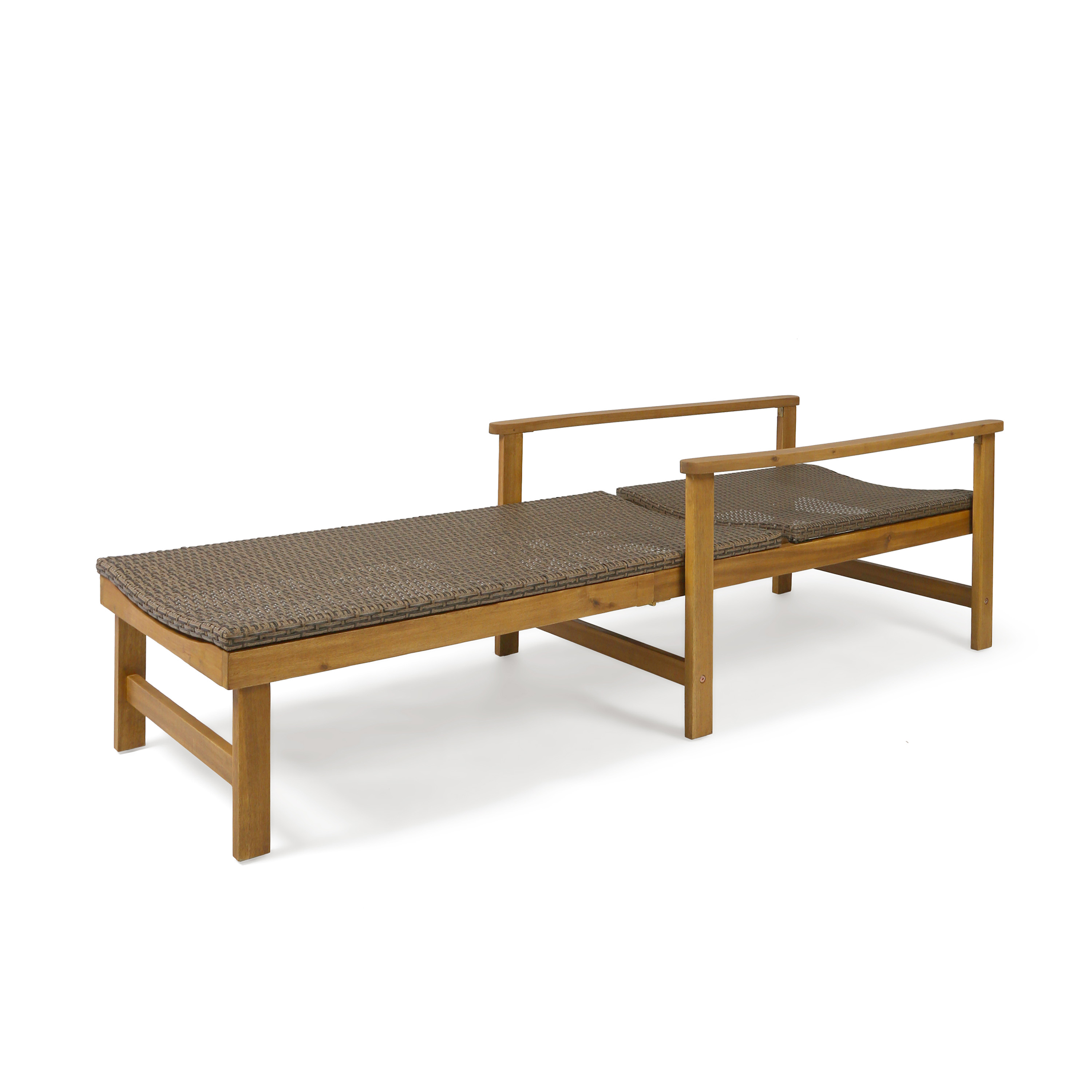 Camdyn Outdoor Rustic Acacia Wood Chaise Lounge with Wicker Seating (Set of 4), Natural and Gray