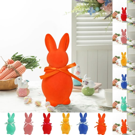 Easter Bunny Decor Flocking Bunny With Bow Easter Decorations Indoors Easter Party Supplies