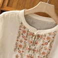 thumbnail image 6 of BODOAO Women Linen Embroidered Top Vacation Shirts Quick Dry Flowy Shirts Peasant Blouses Loungewear Summer Half Sleeve Soft Breathable Boho Tops Mexican Tunic Tops Fashion Outfits Beige 2Xl, 6 of 7