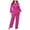 Hot Pink, variant on qolati Plus Size Jumpsuits for Women Dressy Button Down V Neck Long Sleeve High Waist Belted Wide Leg Elegant Formal Romper Jumpsuits Pockets