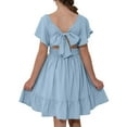 thumbnail image 5 of Coerni Teen Girls Ruffled Dress Flutter Sleeve V Back Sundress Square Neck Elegant Dress for Kids Girls Flowy A Line Dresses, 5 of 5