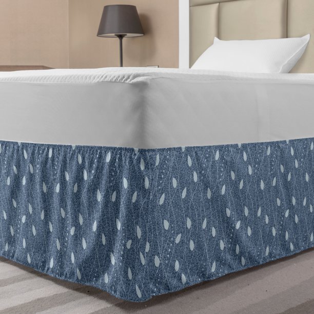 Leaves Bed Skirt, Branches over Denim Background Contemporary Fashion