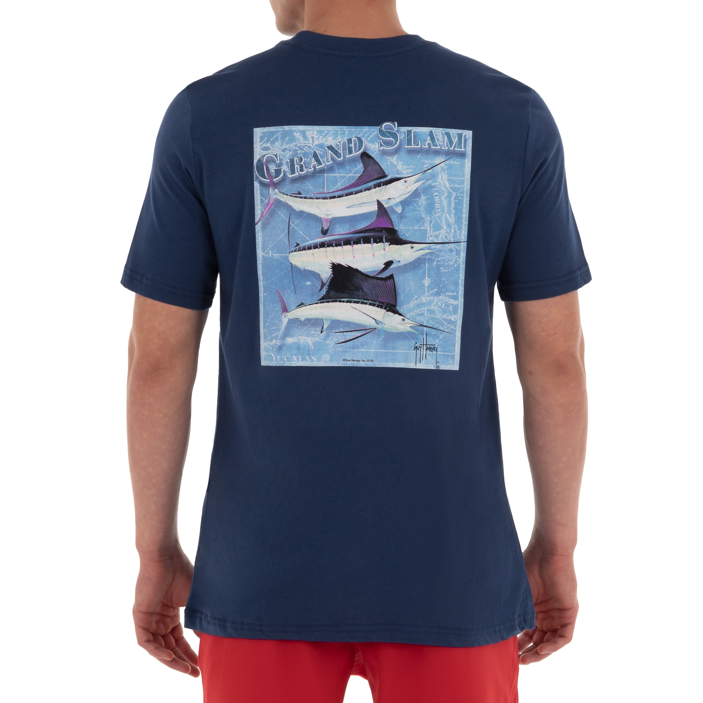 Guy Harvey Men's Billfish Grand Slam Short Sleeve Pocket Navy T-Shirt ...