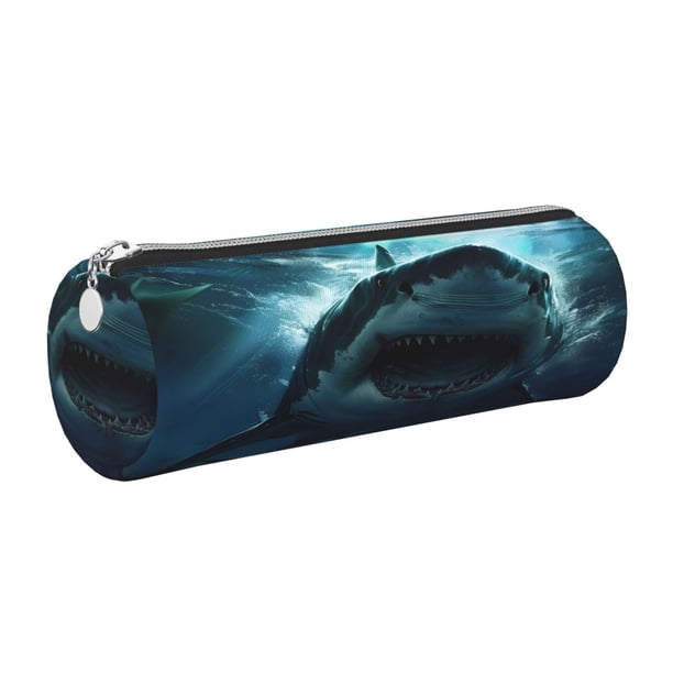 Disketp Undersea Shark Estuche Organizador de Lápices de Cuero, Estuche de Oficina con Cremallera para Bolígrafo y Lápiz