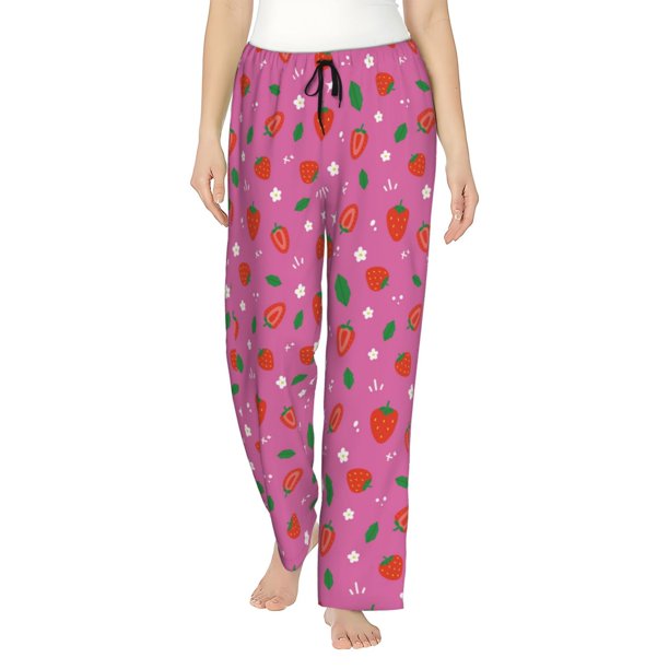 Balery Strawberry Floral Pantalones de pijama para mujer, pijamas ultraligeros, pantalones de estar por casa-Large