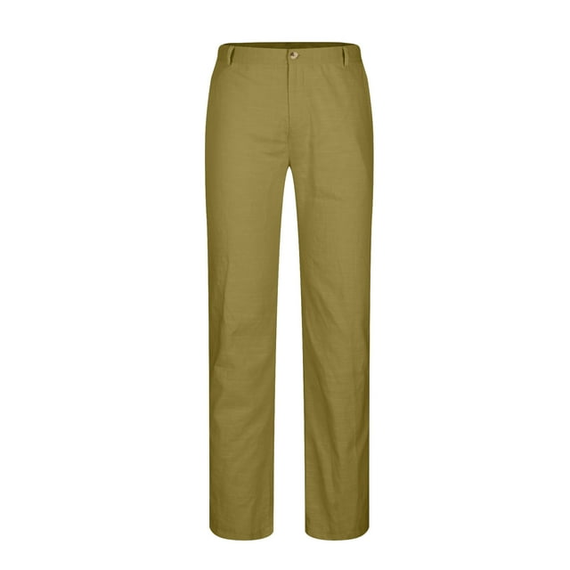 Men's Casual Loose Straight Leg Solid Pants With Double Pleated Front Pocket(Yellow,M)