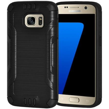 Samsung GALAXY S7 Case , Hybrid Brushed Metal Design Dual Layer Case for Samsung GALAXY S7 SM-G930F- Black/ Black