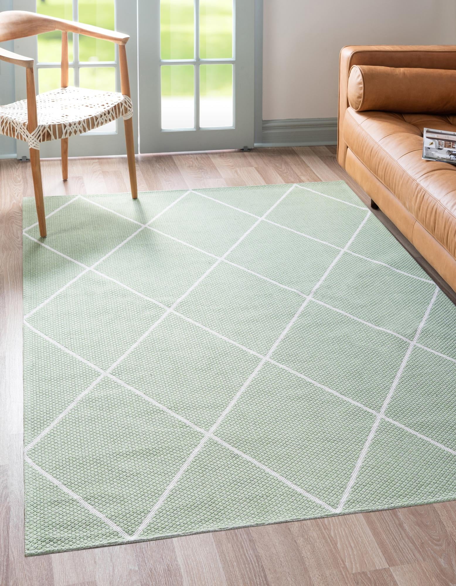 Collection Rug 5' x 8' Green Flatweave Rug Perfect