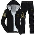 thumbnail image 1 of Men's Casual Print Two Slim Fit Suits for Men Piece Plush Hooded Pocket Graduation Suits for Men Coat Drawstring Pants Set, 1 of 7