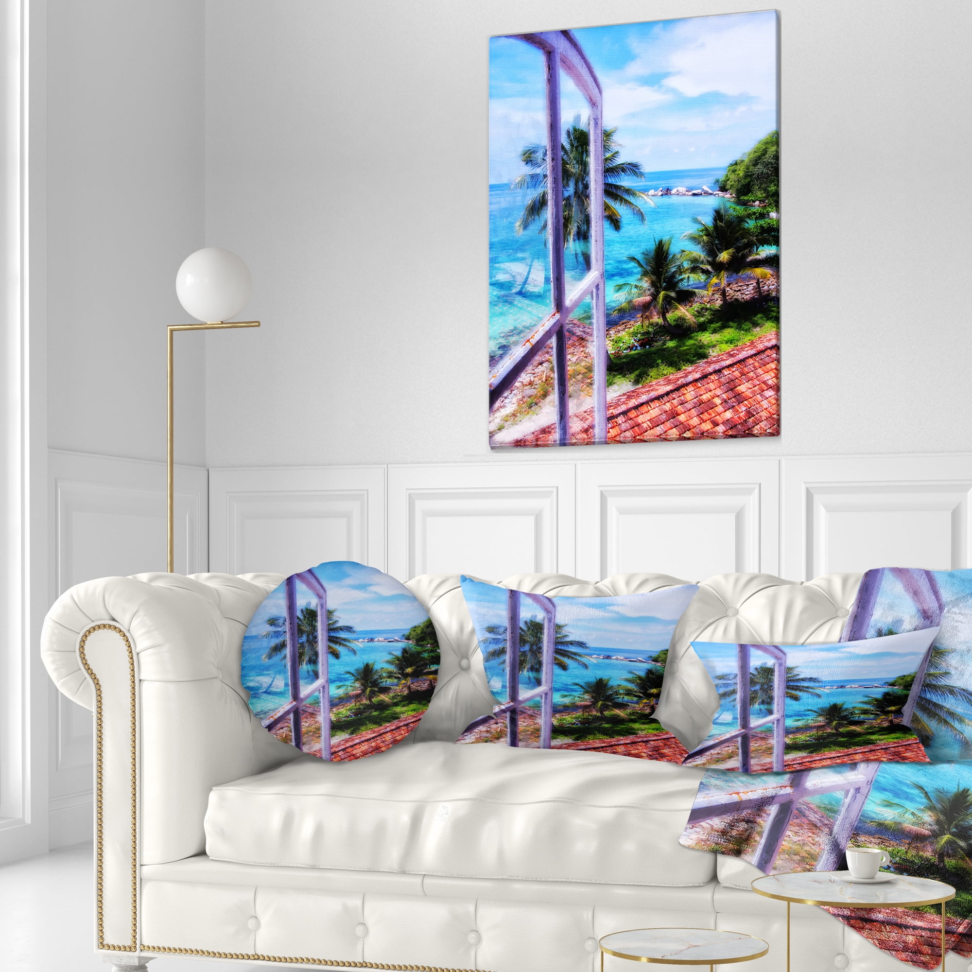 Designart Light House Window View - Landscape Photo Throw Pillow - 12x20