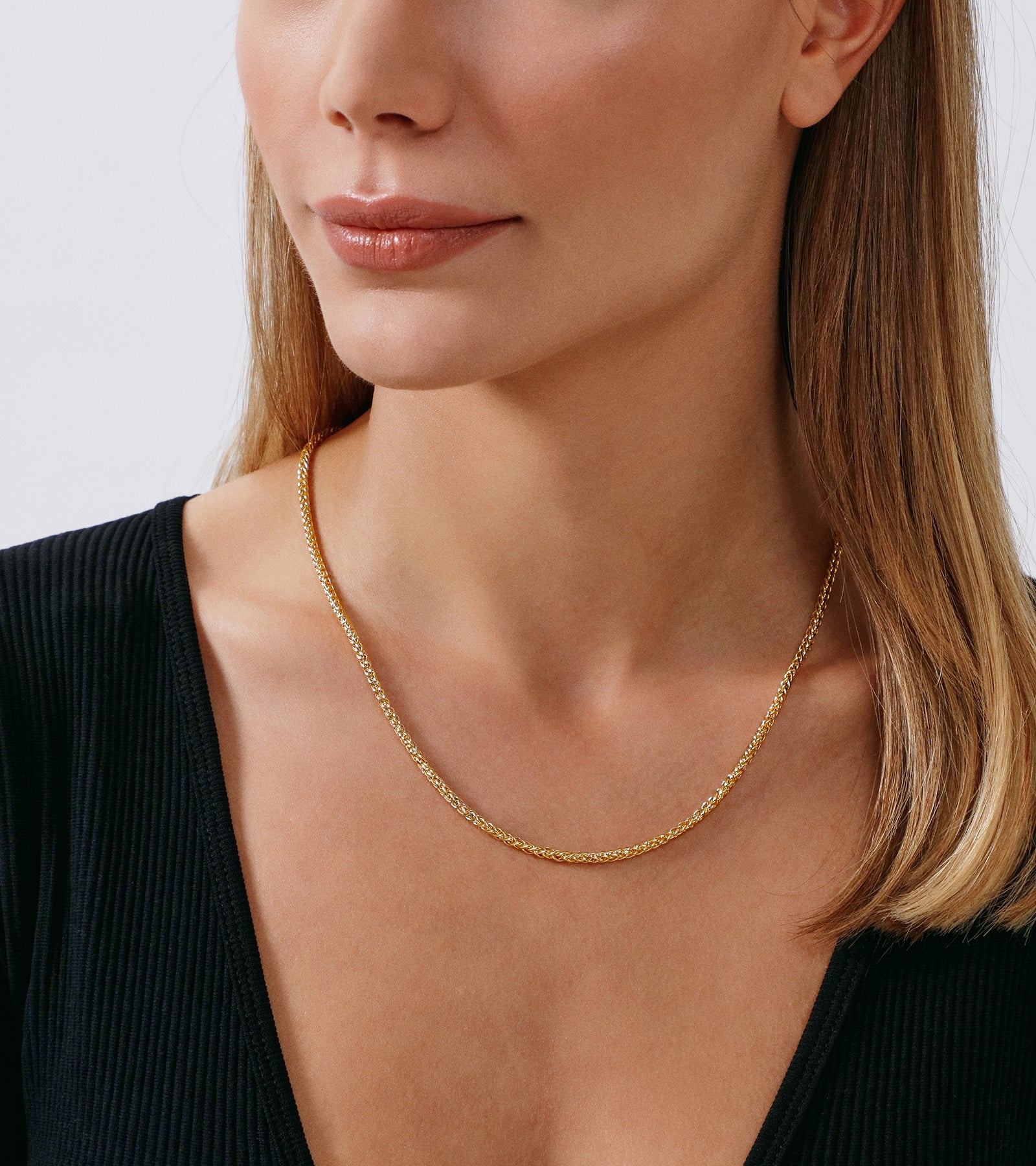 Jewelry Atelier Gold Chain Necklace Collection - 14K Solid Yellow Gold Filled Round Wheat/Palm Chain Necklaces for Women and Men with Different Sizes (2.5mm, or 3.2mm)