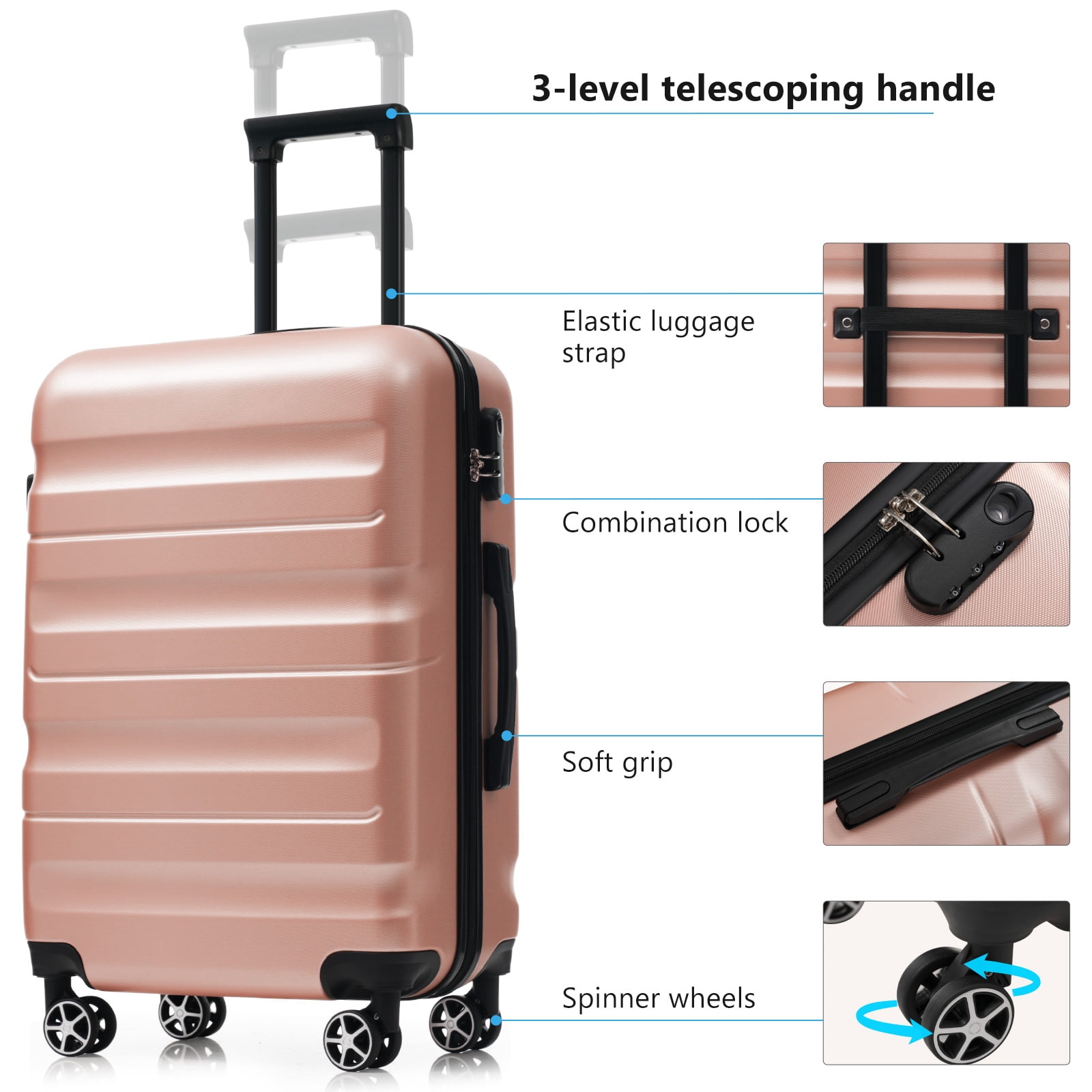 Hardshell ABS Luggage Set - Lightweight Dual Spinner Suitcases, Expandable Carry-On & Check-In, Organized Travel Solutions